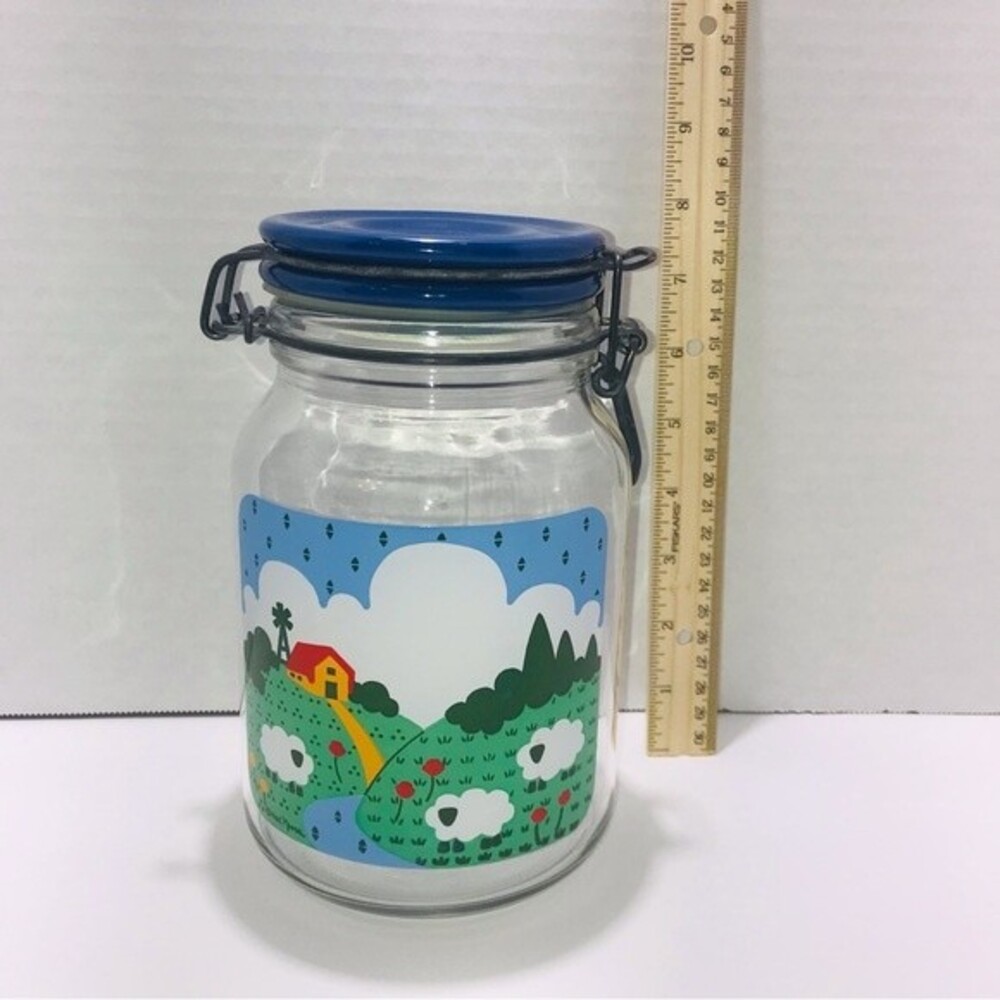 Anchor Hocking Vintage Glass Storage Container Bail Hinge Lid Farmhouse 1982
